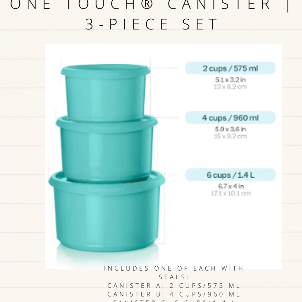 One Touch Canister 3-Piece Set - Teal